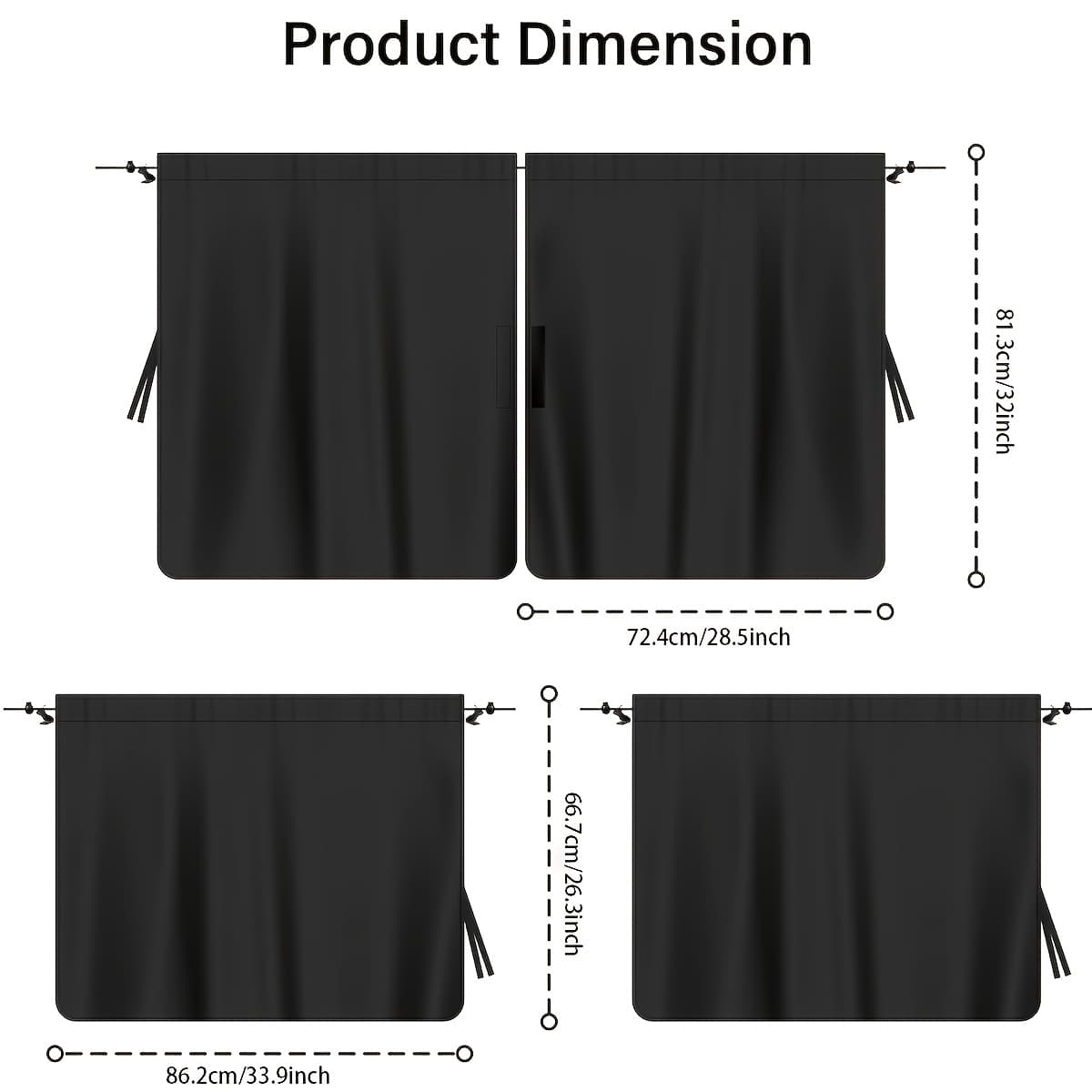 TEMU 4pcs Car Privacy Curtain Set, Oxford Material, With Rear Seat And Side Window Drapes, Storage Pockets For Sedans And Suvs, Car Curtains