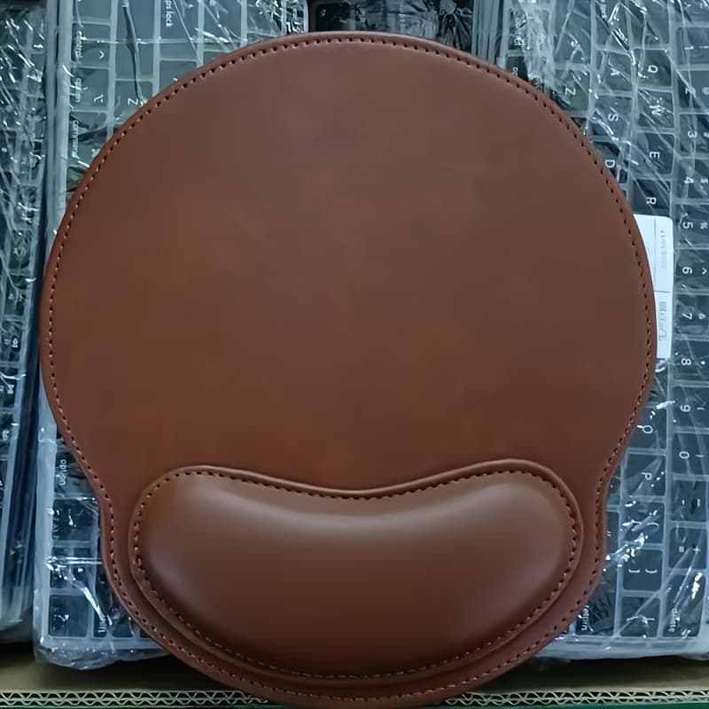 TEMU Premium Faux Leather Ergonomic Mouse Pad With Non-slip Base - Durable Brown Desk Mat For Office, Halloween Gift, Christmas Gift.