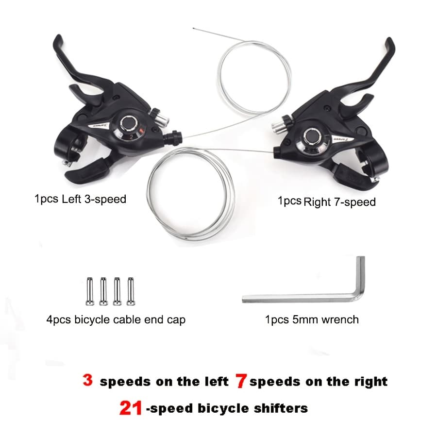 TEMU 1 Pair 3x7/21-speed & 3x8/24-speed Aluminum Alloy Bicycle Shifters, Includes 5mm Hex Key & Cable End Caps, For Mountain & Road Bikes