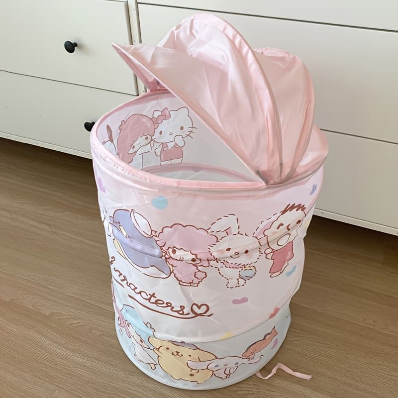 TEMU Foldable Laundry Basket With Lid-space-saving, Round, Cute Design, Ideal For Bedroom, Bathroom, Dormitory Clothes And Toys, Laundry Baskets