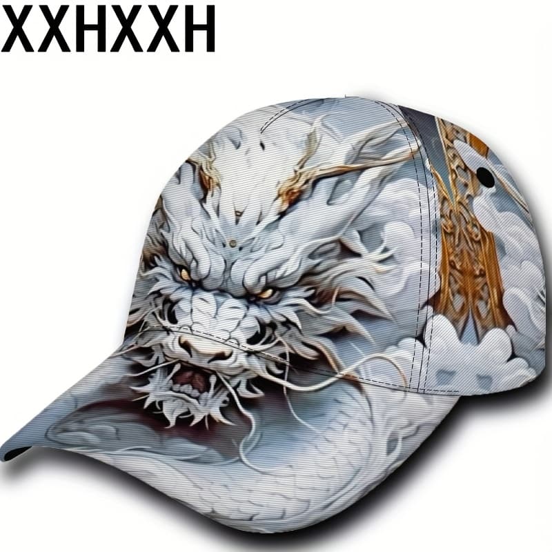 TEMU 1pc White Graphic Hip-hop Baseball - Adjustable Street Style Size, Cool Pattern Sports Headgear, Fashion Accessory, Christmas Gift, Machine Washable Polyester