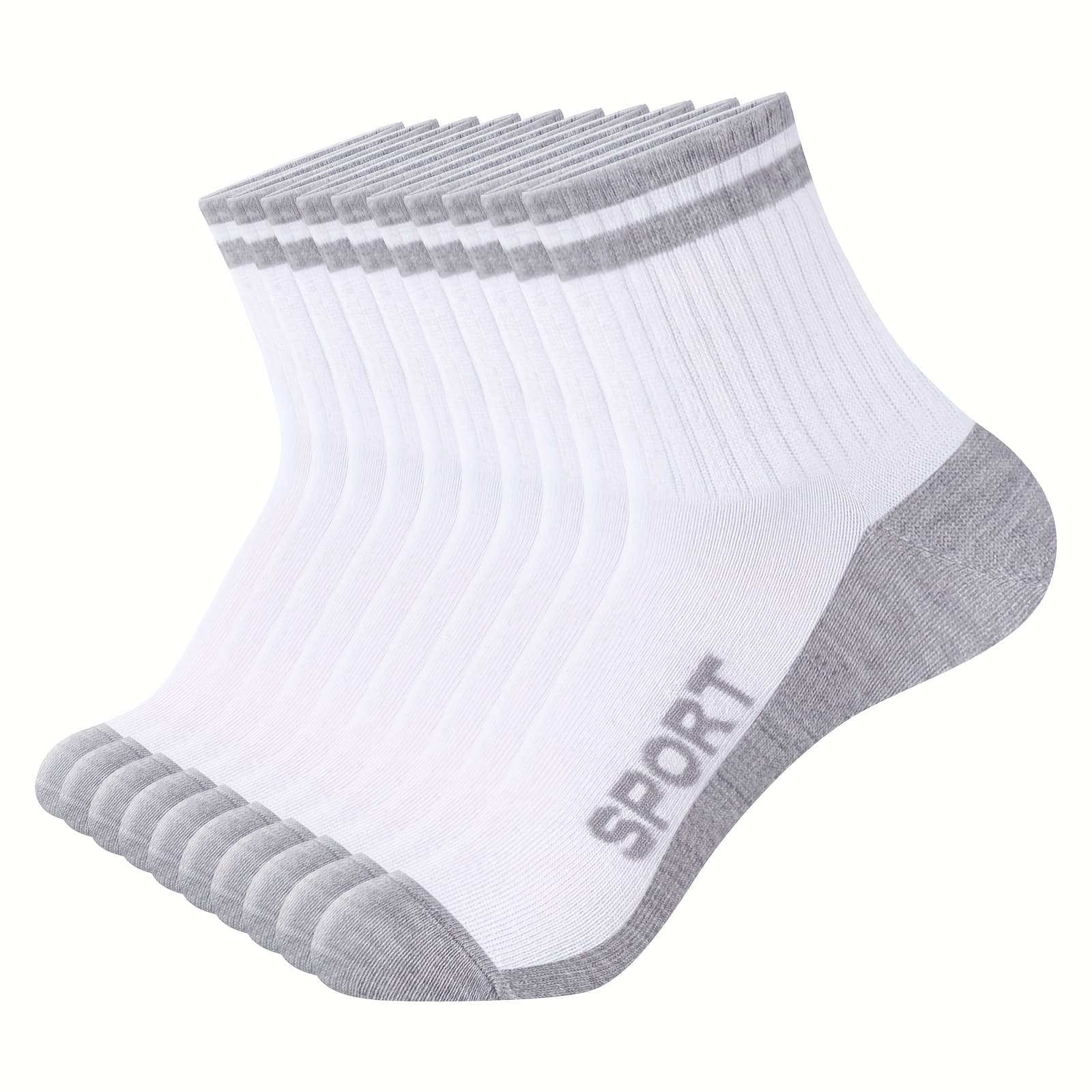 TEMU 10 Pairs Givegift Men' Mid Crew Socks - Breathable Ribbed Cuffs, Contrast , For Sports, Outdoor & Casual Wear (), Sporty Ribbed Cuffs | Material, Grip Socks