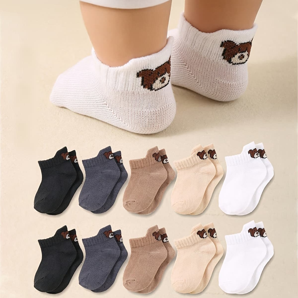 TEMU 10 Pairs Of Baby Bear Heel Tab Short Socks, , Spring Summer All , Soft And Comfortable Non-constricting