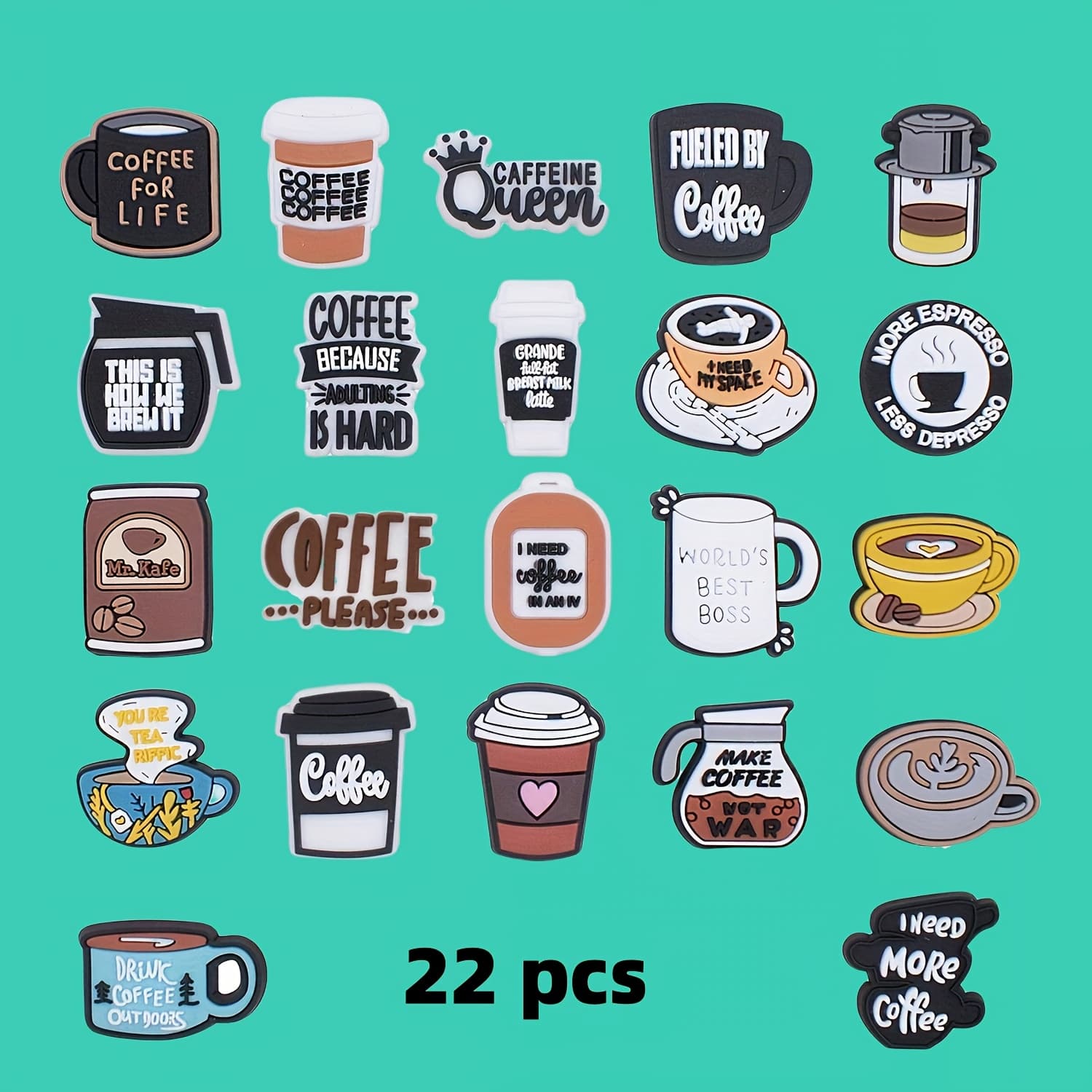 TEMU 22pcs Fun Shoe Charms Coffee Theme Accessory Set, Suitable For All Ages Men And Women, Decoration Pack, Holiday Queue Gift, Fashion
