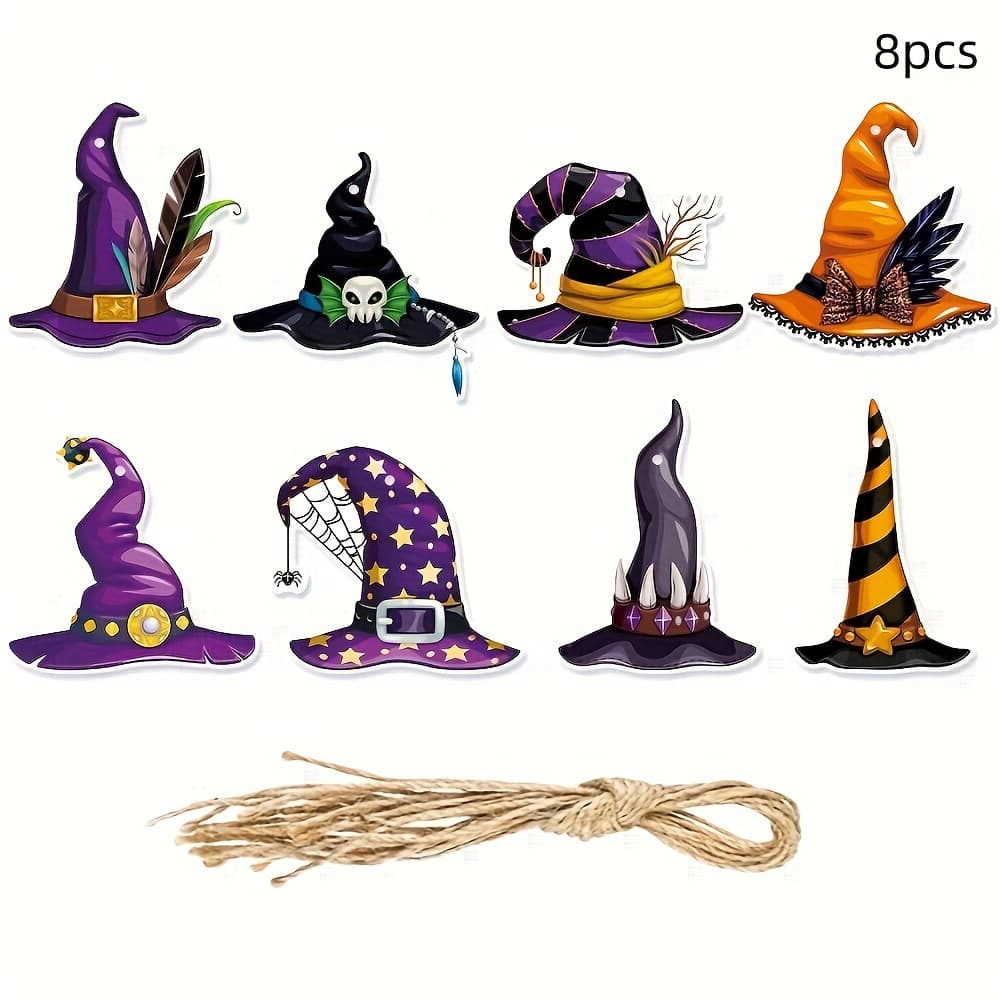 TEMU Set Of 8 Halloween Witch Hats - Classic Paper Decorations, Ideal For Classrooms And Celebrations