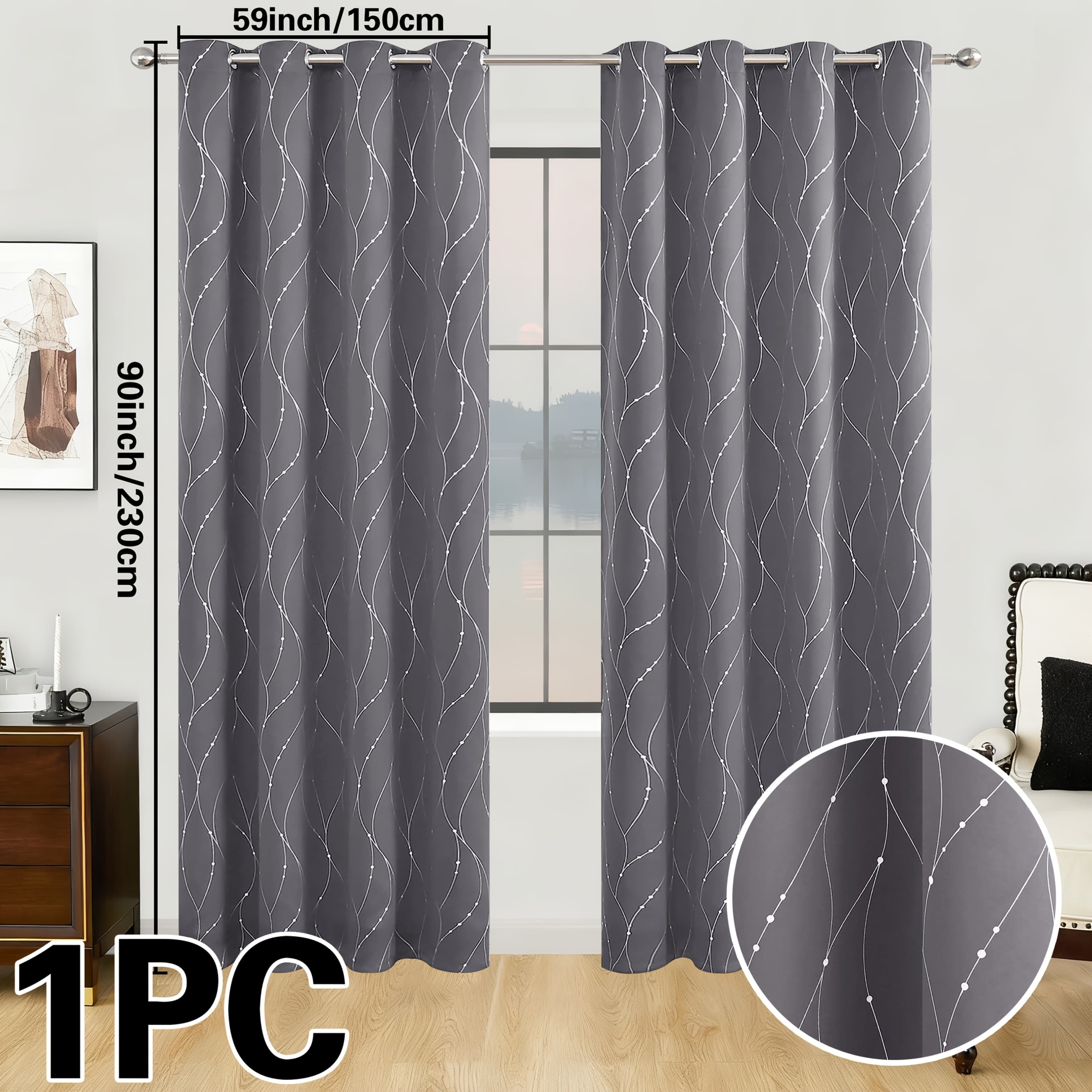 TEMU 1pc Heat Insulating Geometric Pattern Curtain Oil Print Blackout Curtains For Home Decor, Grommet Top For Bedroom, Living Room, Office, And Study Room