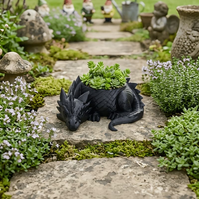 TEMU Fantasy Guardian Dragon-shaped Planter, Exquisite Carving, Fun Reclining Dragon Design, Universal For Succulents And Small , Dual-use For Balcony Garden Decoration And Planting
