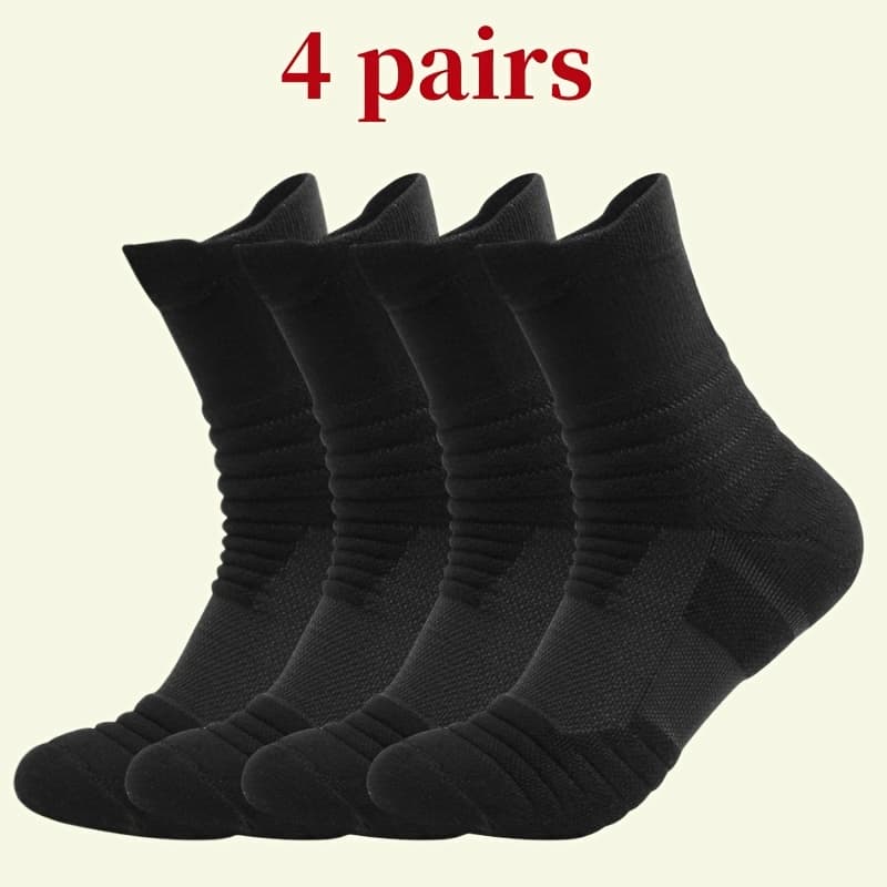TEMU 4-pack Unisex Mid-calf Compression Socks, Crew Socks For Outdoor Cycling, Hiking, Marathon, Soccer, Basketball, Non-slip Towel Sole Socks