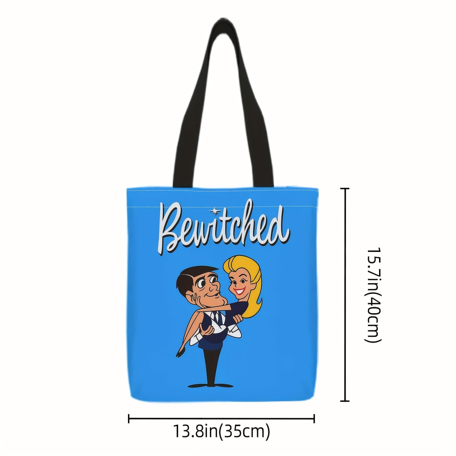 TEMU Tote Bag Featuring A Whimsical Design, Animated Style, And A Romantic Theme. Casual, Machine Washable, And Folded, Making It A Lightweight Shoulder Bag Perfect For School, Shopping