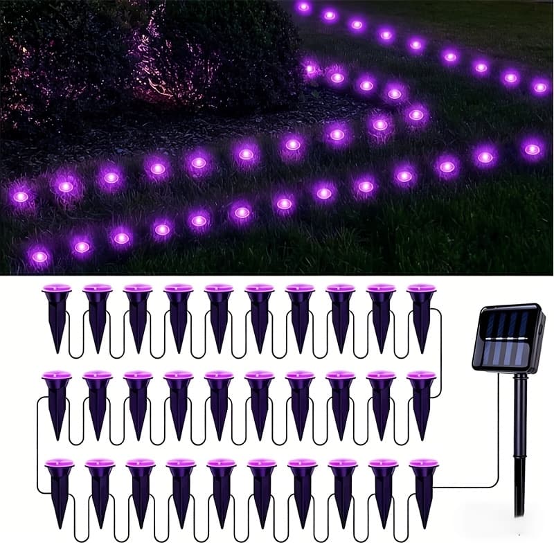 TEMU 30 Pack Solar Pathway Lights, Led Outdoor Ground Lights, Auto Solar Powered Landscape Lighting For Garden Lawn Yard Walkway Patio Halloween Christmas Decor
