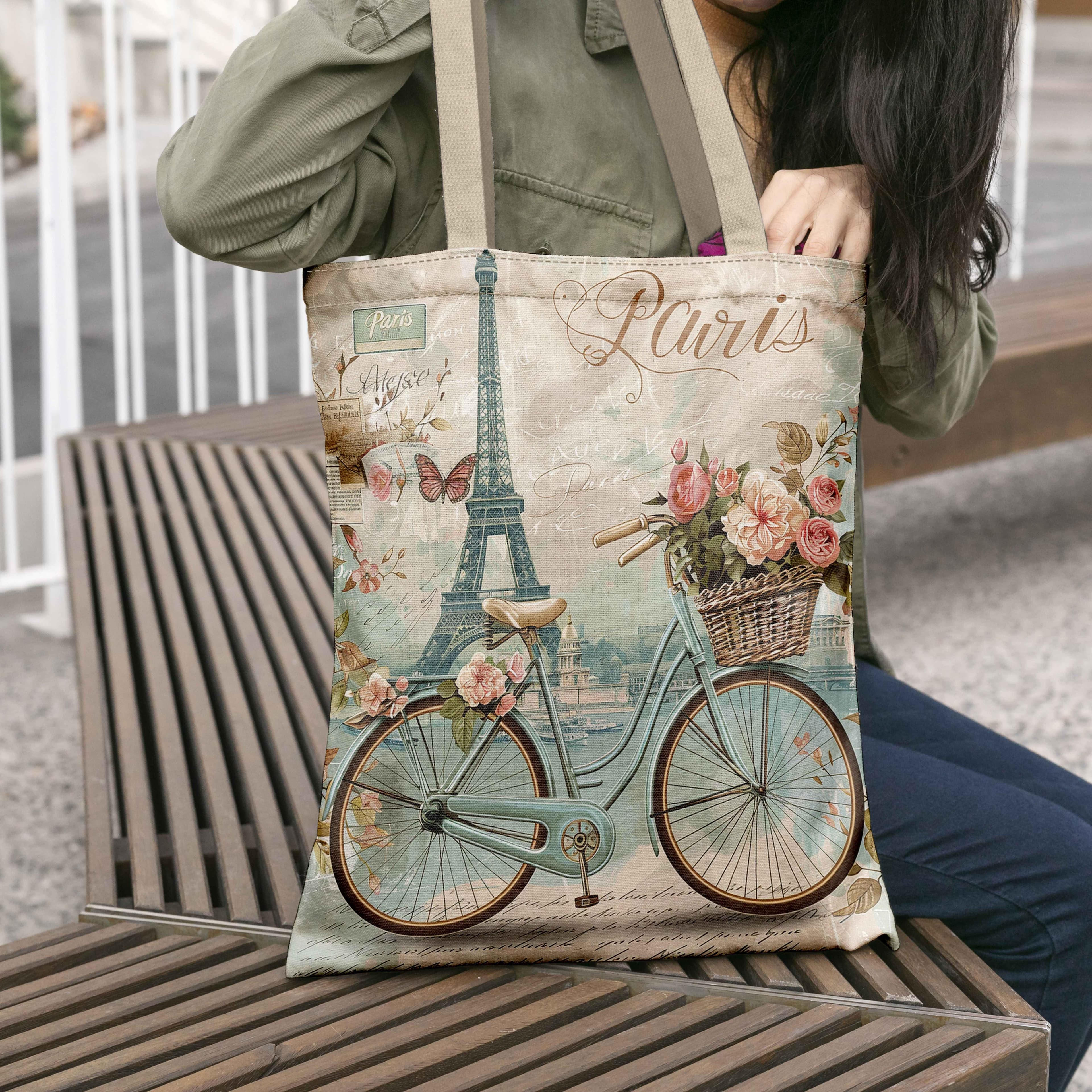 TEMU A -themed Bicycle And Rose Pattern, A Under The , A Spacious And Convenient Canvas Bag Suitable For City Strolls, , And Everyday Use, An Affordable Shopping Tote, A Women's Shoulder Bag