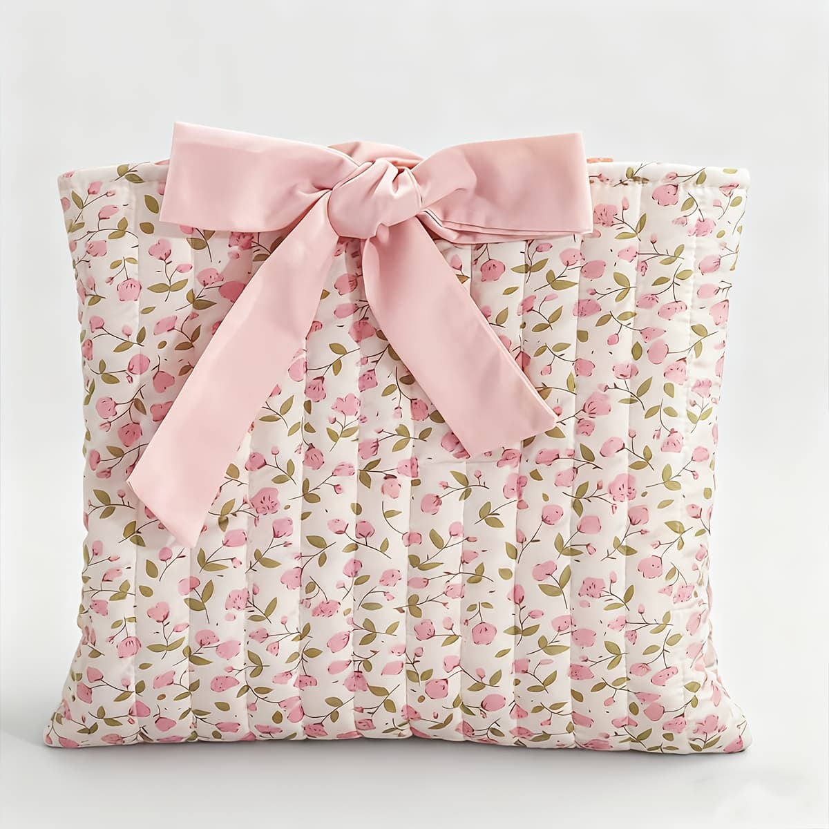 TEMU Floral Book Storage Bag With Bow Tie Quilted Small Cloth Bag With Large Capacity Cosmetic Bag, Versatile, Practical And Lightweight