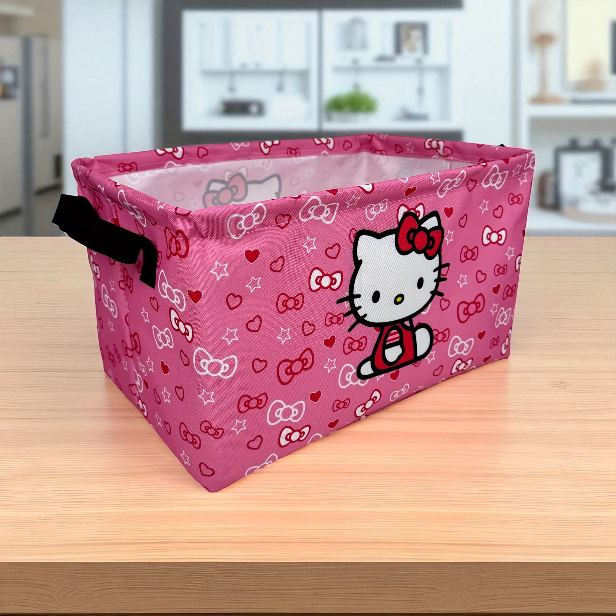 TEMU Hello Kitty ' Storage Basket With Cute Hello Kitty Face & Iconic Outfit - Foldable Square With Handle Basket For ' Room,, Dorm - Basket (pink), Shelf Baskets
