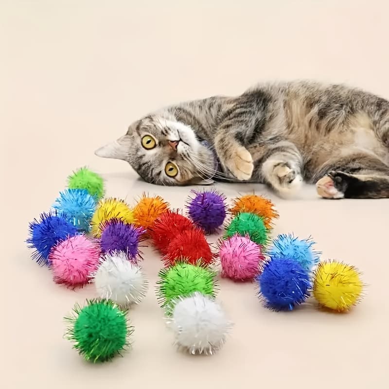 TEMU 20pcs Cat Glitter Balls, 1.57-inch Durable Bite-resistant Polyester Interactive Toys, Self-entertainment Balls For Kitten Exercise And , No Batteries Required, Random Color