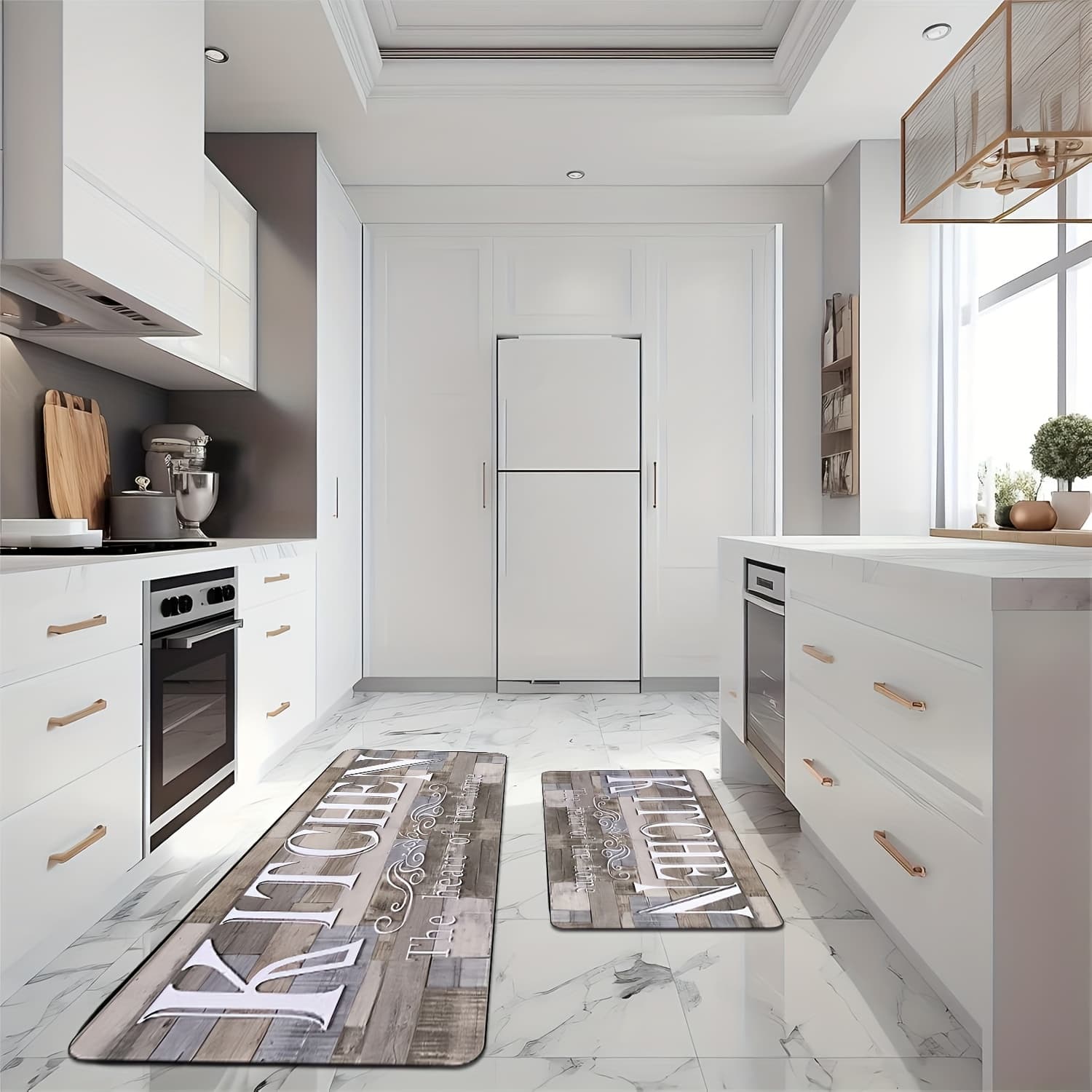 TEMU 2pcs Gray Farmhouse- Rug Patterned Kitchen Mat Soft And Durable, Slip- And Absorbent Machine Washable Ideal For Dining Rooms, , Laundry Rooms, Bathrooms, Long Sinks, And Kitchen Areas