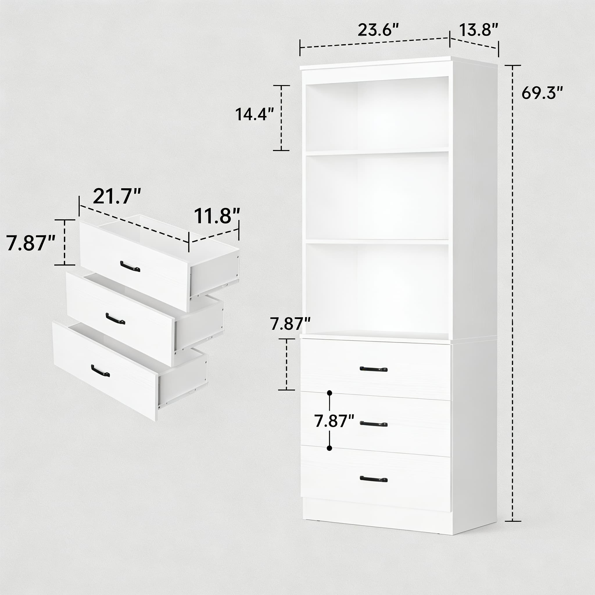 TEMU 1p Cabinet | 3-tier & 3-drawer Design, 69 Inches Tall, Hardwood, Space-saving Shelving Unit For Living Room, Easy Assembly, Sturdy Legs, Evmore Brand