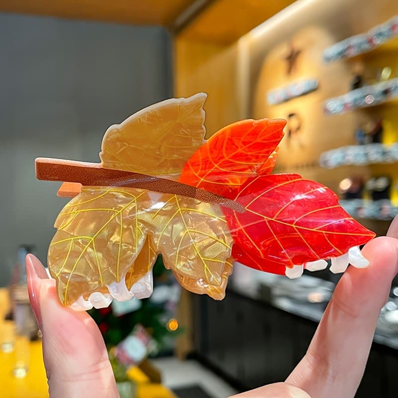 TEMU 1pc Cartoon Maple Leaf Hair Clip, Elegant And Cute Oval Shape, Women's Back To School Hair Accessory, Holiday Gift