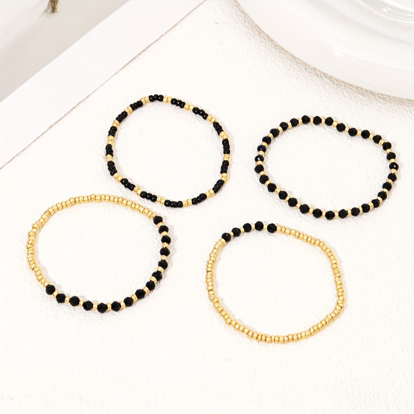 TEMU 4pcs Bracelet Set, And Golden Beaded Stretch Layered Bracelets For Women's Vacation Party Accessories, Perfect Gift
