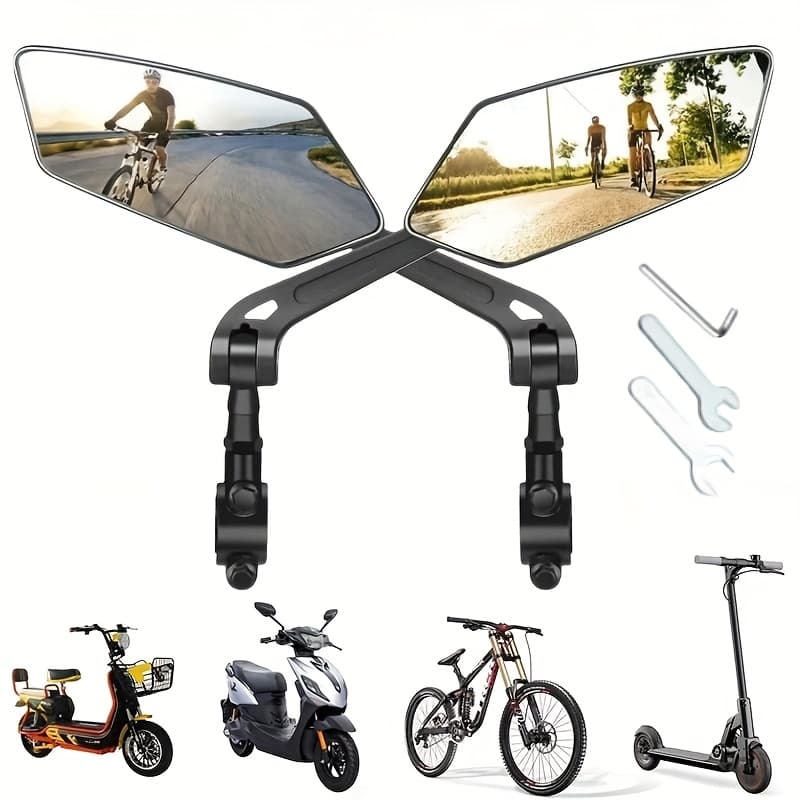 TEMU 1/2pcs Bicycle Rearview Mirror, Adjustable Rotating Handlebar Mirror, Clear Wide-angle Reflector, Accessory For Cycling And Electric Scooters, Reinforced Design For Outdoor Riding Sports