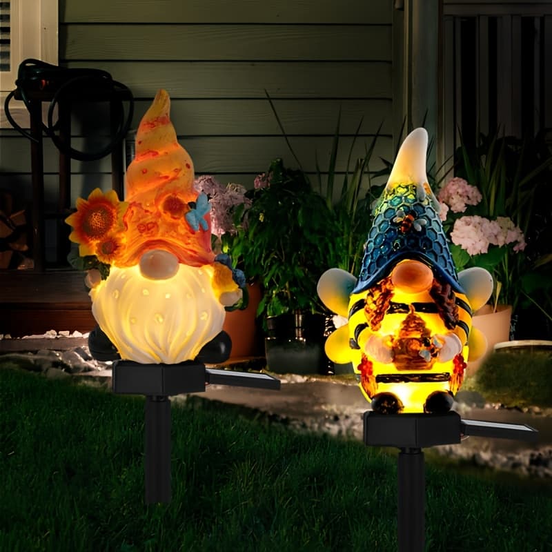 TEMU 2 Outdoor Statue Lights, Outdoor Lighting Statue Lights, Solar Courtyard Decoration Gnome Ground Plug, Lawn Decoration, Home Gift, Women's Gift, Christmas Gift