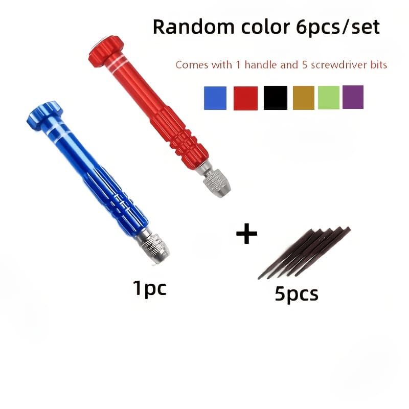 TEMU 6pcs Set (5 Screwdriver Heads + 1 Handle, Random Color) Precision Screwdriver Bit Set, Including 5 Different Sizes - Metal Structure, , Suitable For Glasses, Mobile Phones, Watches