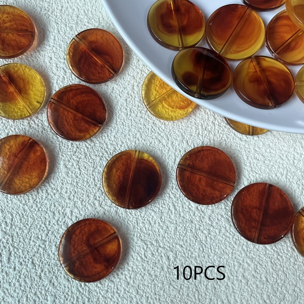 TEMU 10 Amber-colored 25mm Round Flat Polished Beads For Diy Handmade Jewelry, Necklace And Bracelet Accessories, Decorative Beads & Bead Assortments