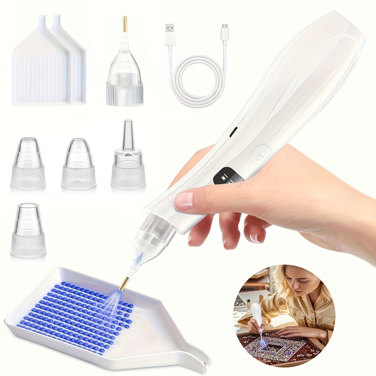TEMU Adjustable Electric Diamond Painting Pen With Vacuum Storage Tray, Professional Tools Kit, Adjustable Suction Mode Accessory Tool, Painting Pen Set For Adults, Gifts