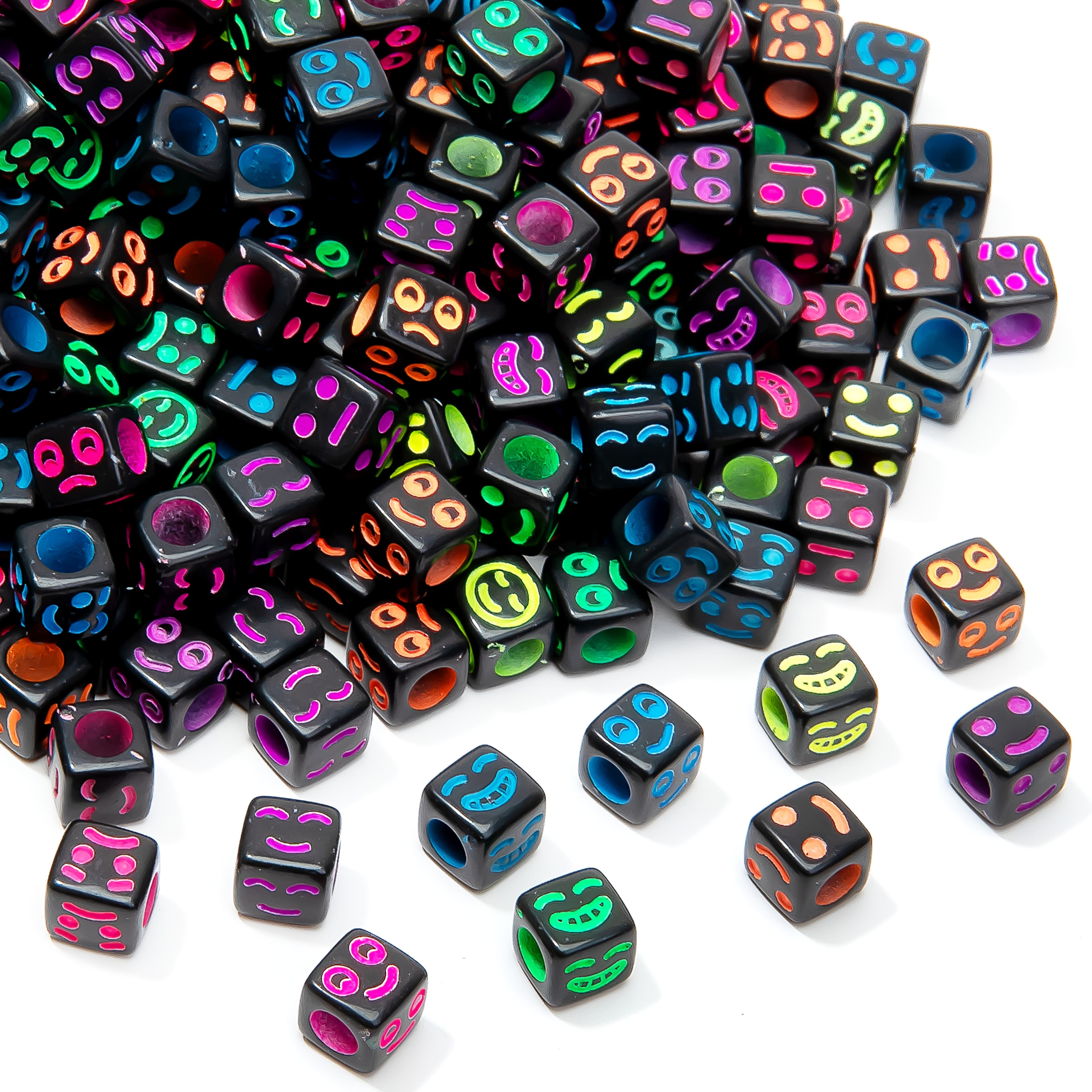 TEMU 100pcs Square Black With Colorful Acrylic Beads For Making, Bracelets, Earrings, Necklaces, And Other Decorations, Handmade Accessory Parts