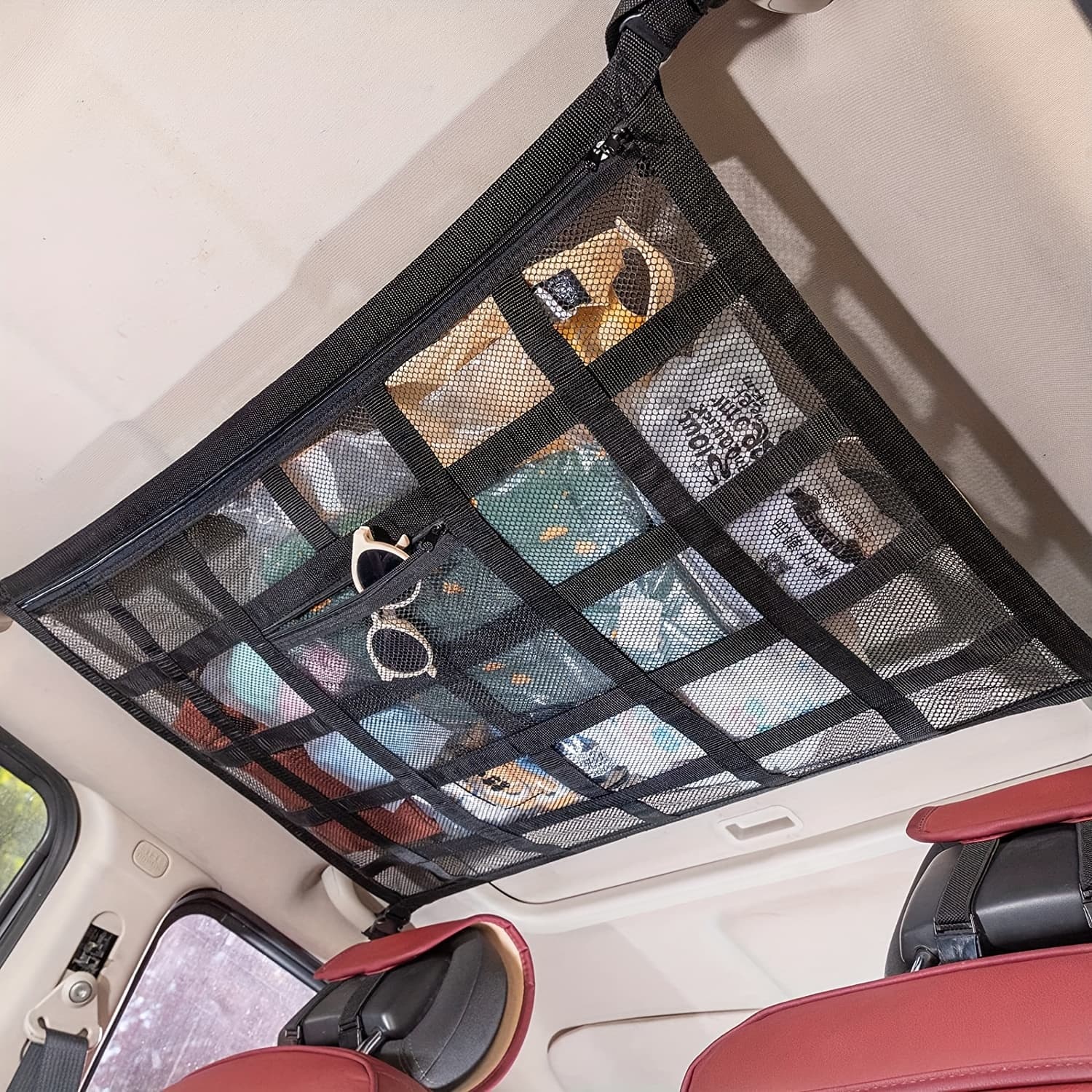 TEMU Car Ceiling Cargo Net Pocket, "*21.6"load-bearing And Less Double-layer Mesh Car Roof Storage Organizer, Truck Suv Trip