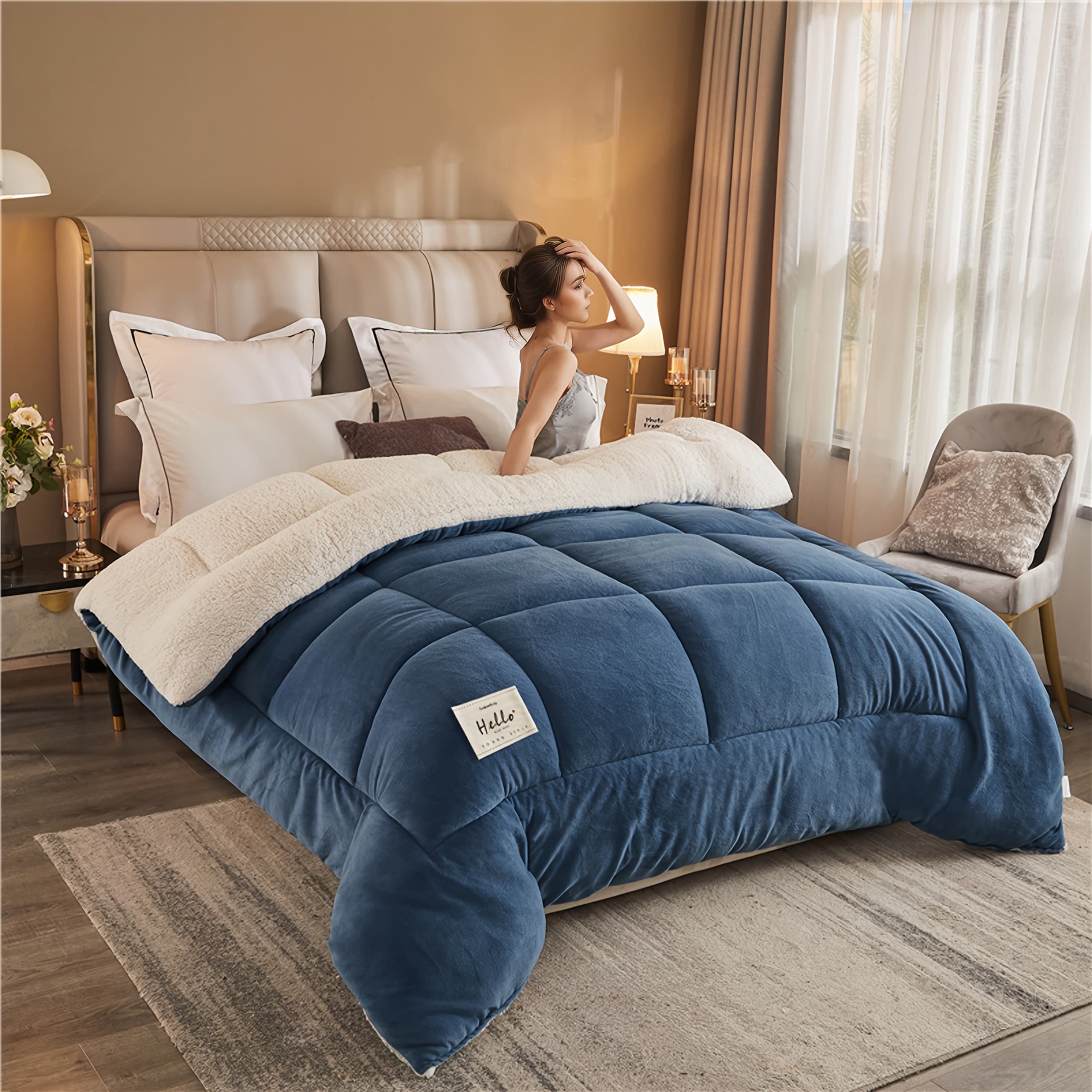 TEMU Winter Double-sided Thick Quilt:it Boasts A Quilted Checkered Pattern, Locks In , And Works As A Soft, Comfortable Blanket. In 5 Sizes, Spanning From Single To King Size. Machine Washable.