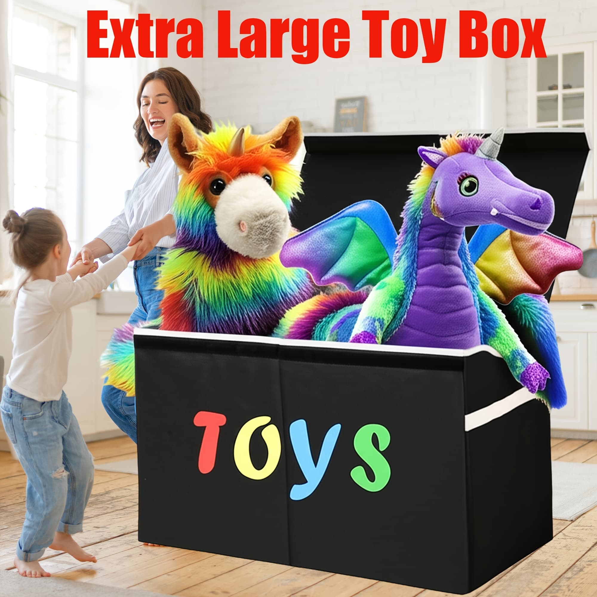 TEMU Extra Large Box, Collapsible Sturdy Kids Chest For Boys, Girls, Kids, Storage Organizer Storage Bins With Lids, Box Basket For Living Room, Bedroom, Nursery