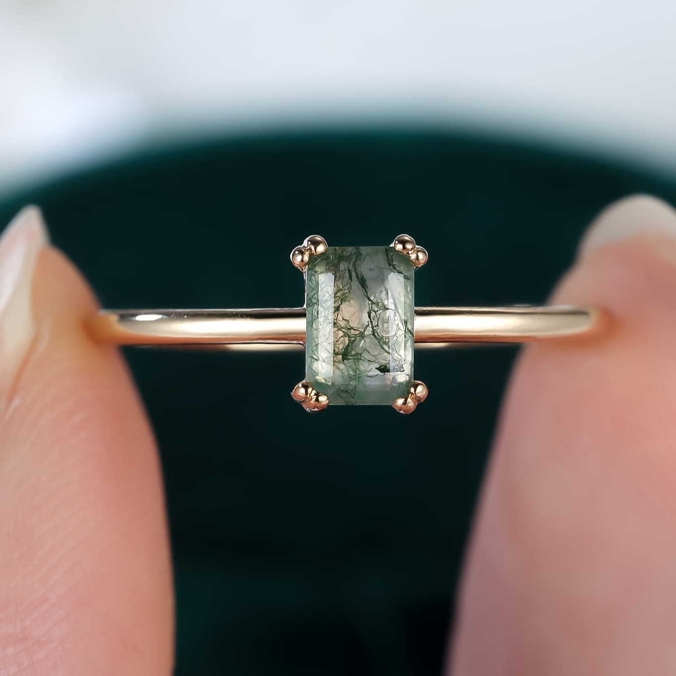 TEMU 1pc Rectangle Natural Moss Agate Ring Promise Ring For Women Girlfriend Engasynthetic Gemstoneent Birthday Gift Daily Jewelry Gifts (natural Is Random)