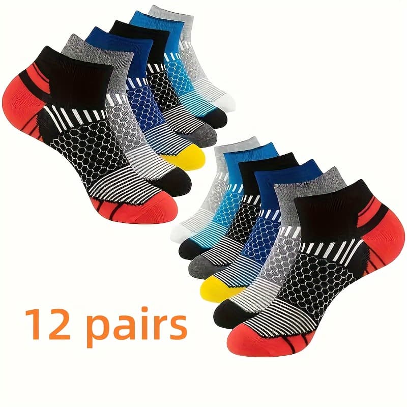 TEMU 12 Pairs Men's Short Crew Socks, Breathable Comfy Casual Socks