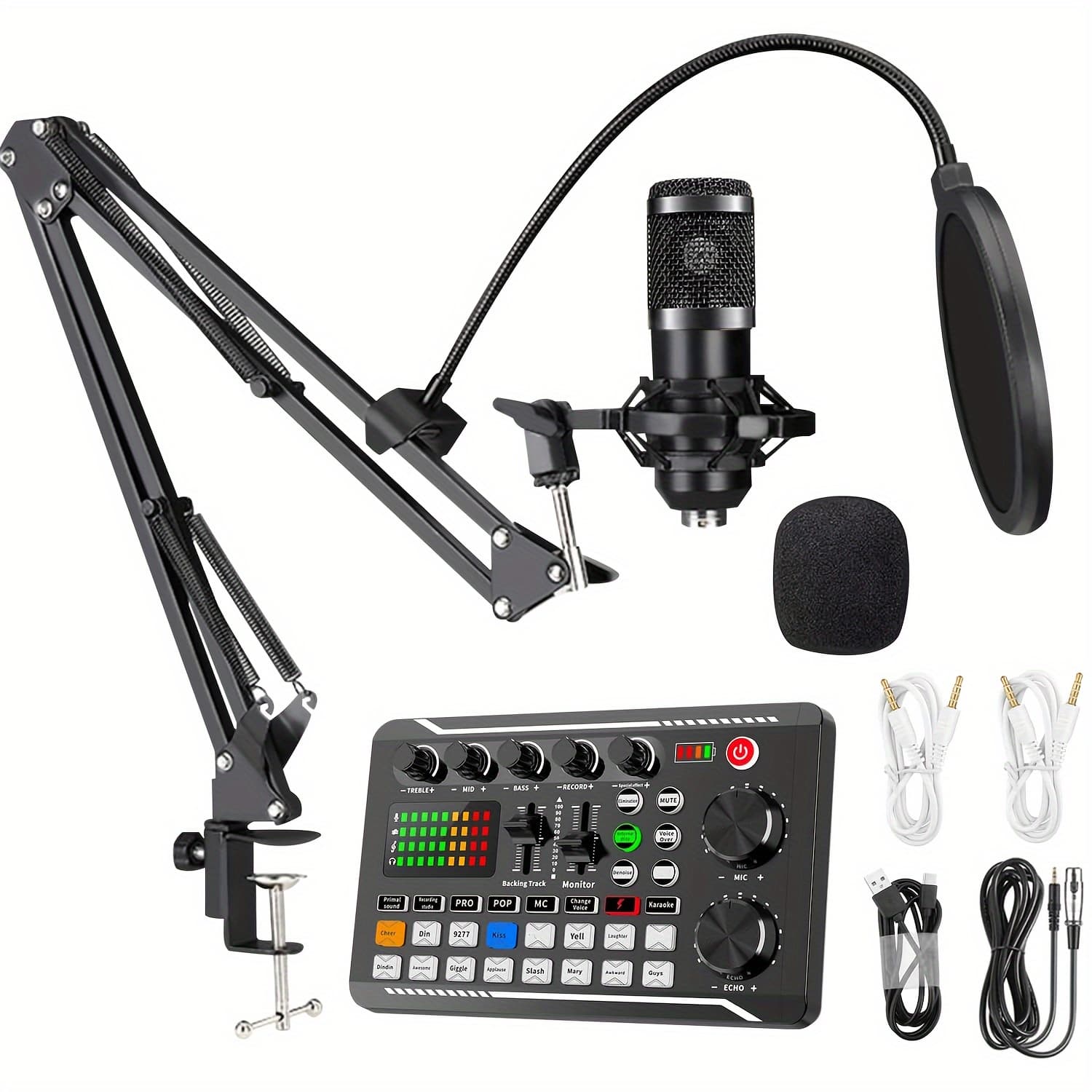 TEMU Podcast Equipment Bundle, Wired Microphone With Audio Interface, F998 Voice Changer, Condenser Karaoke Microphone, Mic Stand And Mic Pop Filter, Streaming Podcast Mic Starter Kit
