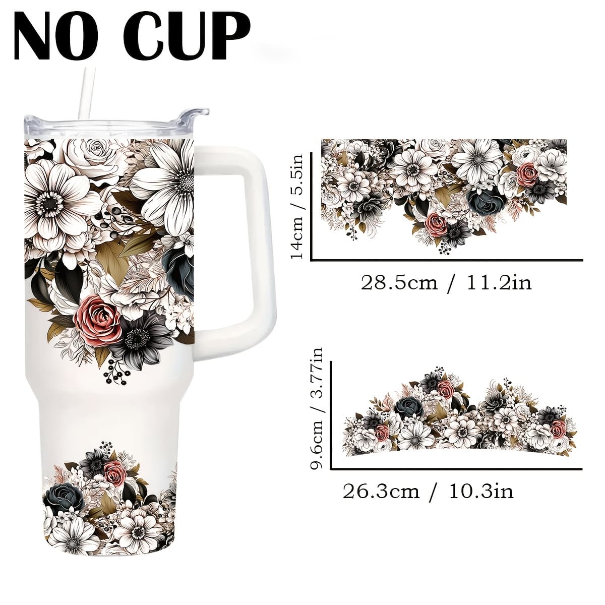 TEMU 2pcs Black And White Dtf Transfer Cup Stickers For 40oz Glass Cups - And Scratch-resistant, Decoration Kit For Tumblers, Coffee Mugs And More (cups Not Included)