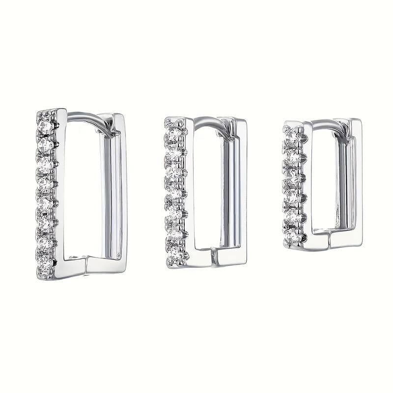TEMU 3pcs Set Of Copper Micro-inlaid Synthetic Zirconia Square Ear Buckles Suitable For Women' Wear