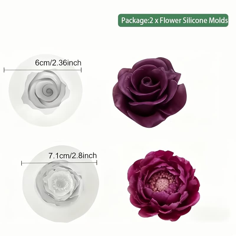 TEMU 2pcs 3d Floral Silicone Molds: Rose And Peony Candle Molds, Perfect For Birthday, Valentine's Day, Wedding Decorations, And Gifts