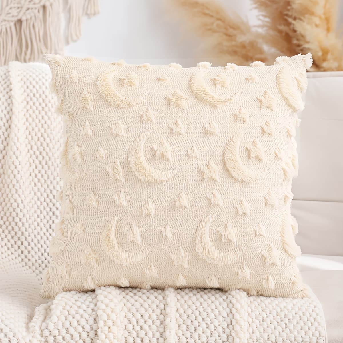 TEMU 1 Ramadan-inspired Decorative Throw Pillow Cover With Crescent Embroidery - Soft, Plush Polyester, Zippered, Hand Wash Only - Ideal For Living Room Sofa