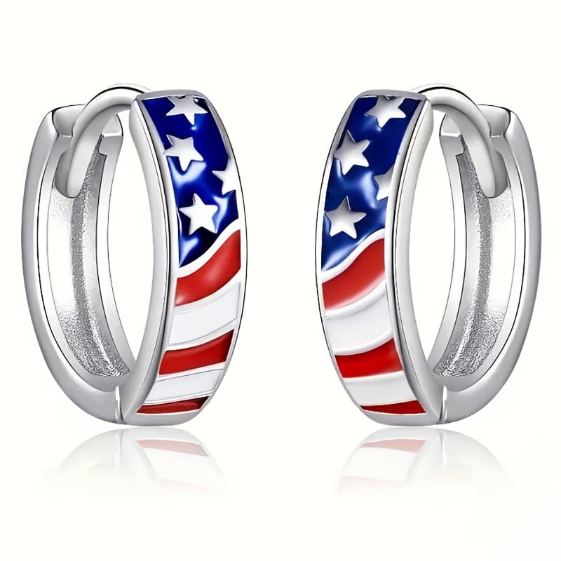 TEMU Creative Colorful Enamel Hoop Earrings, Usa American Flag Round Studs, Unisex Patriotic Jewelry For Day Party