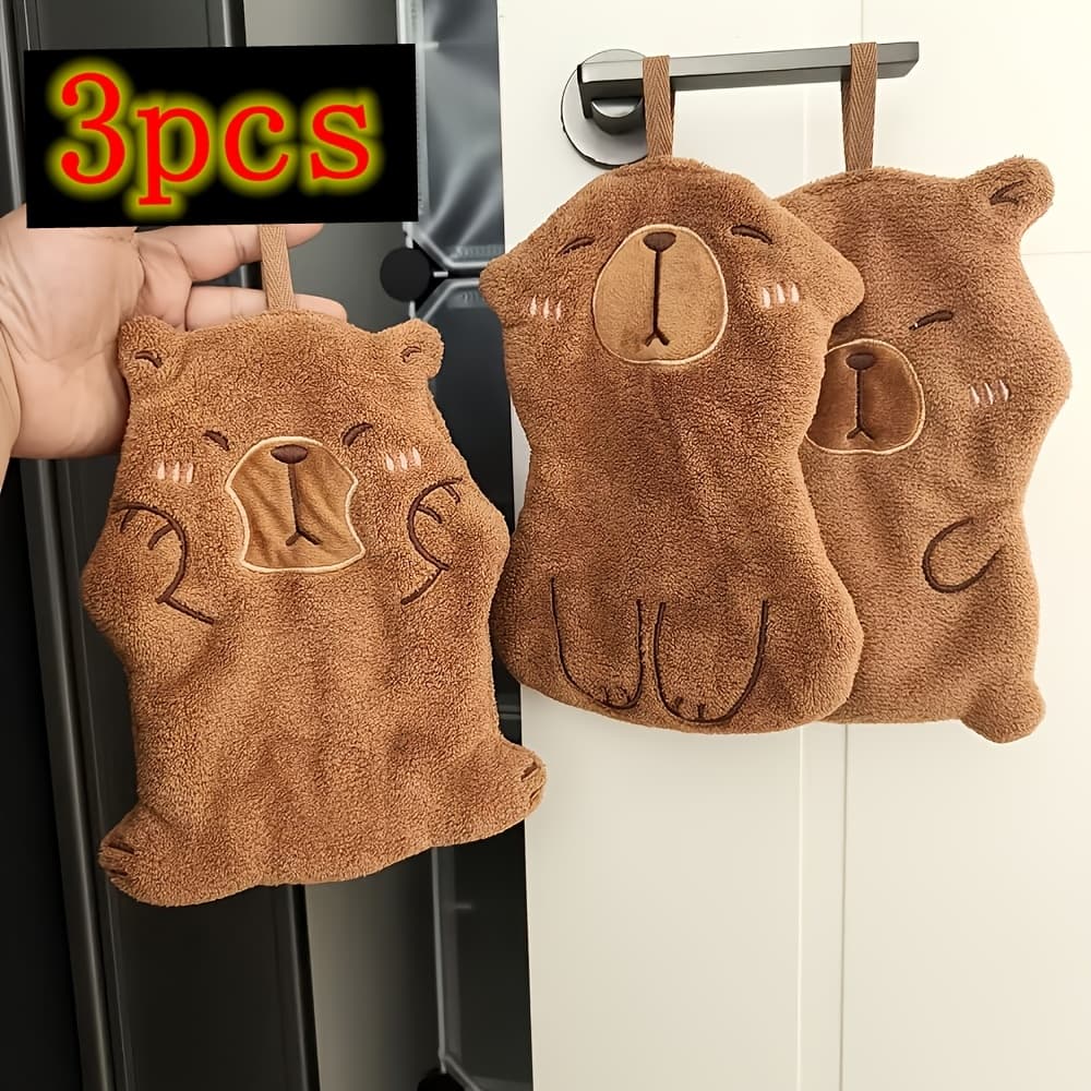 TEMU 3pcs Cute Capybara Hand Towels - Soft Microfiber Bath & Kitchen Towels Suitable For , Absorbent Hypoallergenic Capybara Washcloths With Capybara, Ideal For Bath, Travel & For Use