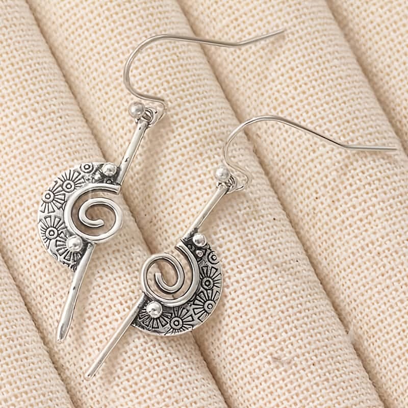 TEMU Fonect Women's Bohemian Ethnic Copper Spiral Flower Earrings With Hollow Flower Pendant - Jewelry Suitable For Daily Wear, Parties, Mardi Gras & April Birthdays () - Cultural Gift For Festivals &