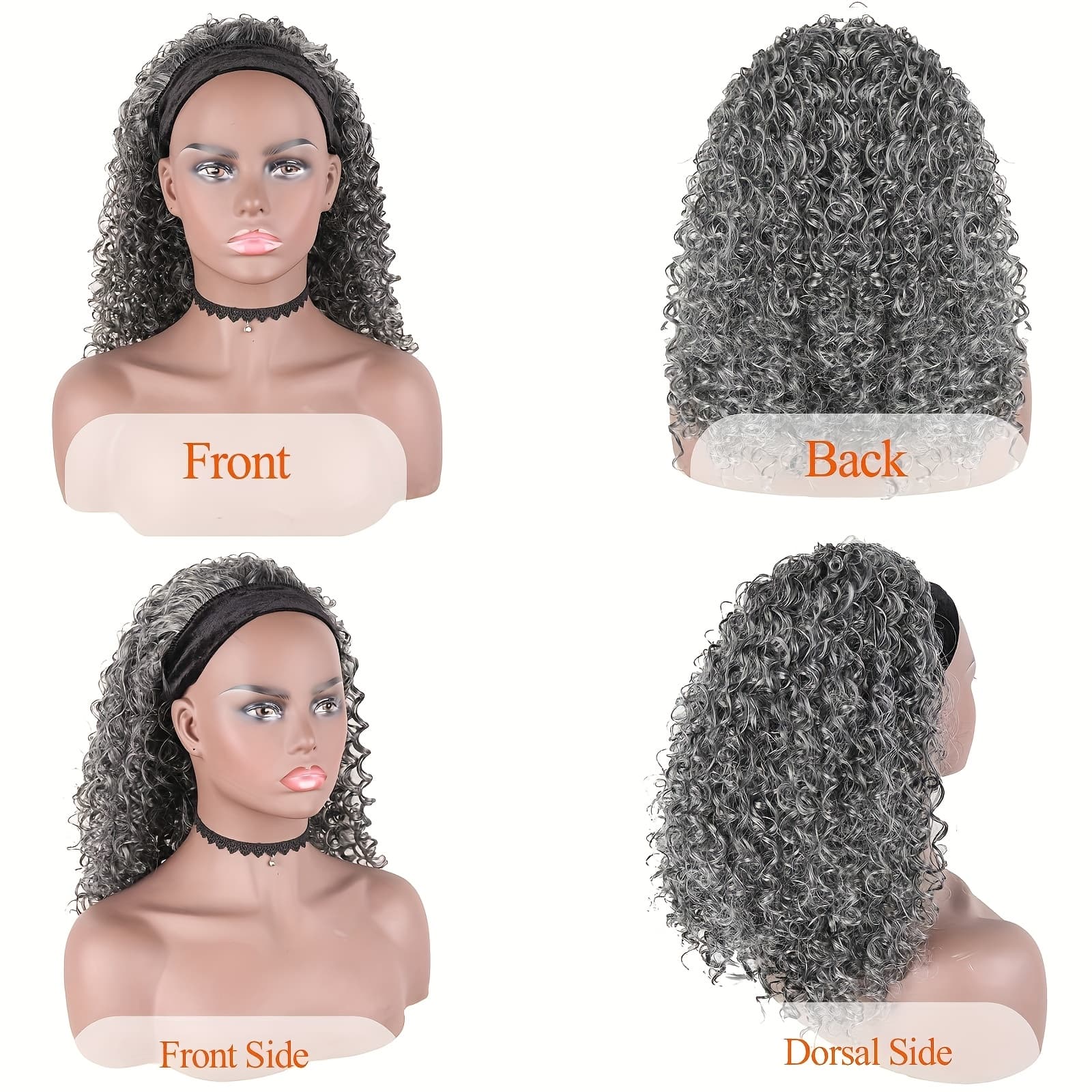 TEMU 14-inch Stylish Medium-long Curly Wig, For All Ethnic Backgrounds, A Sophisticated Vibe, Includes A Silvery Headband Design, In Gray Color, Ideal For Everyday Use And - A Present For Senior Women