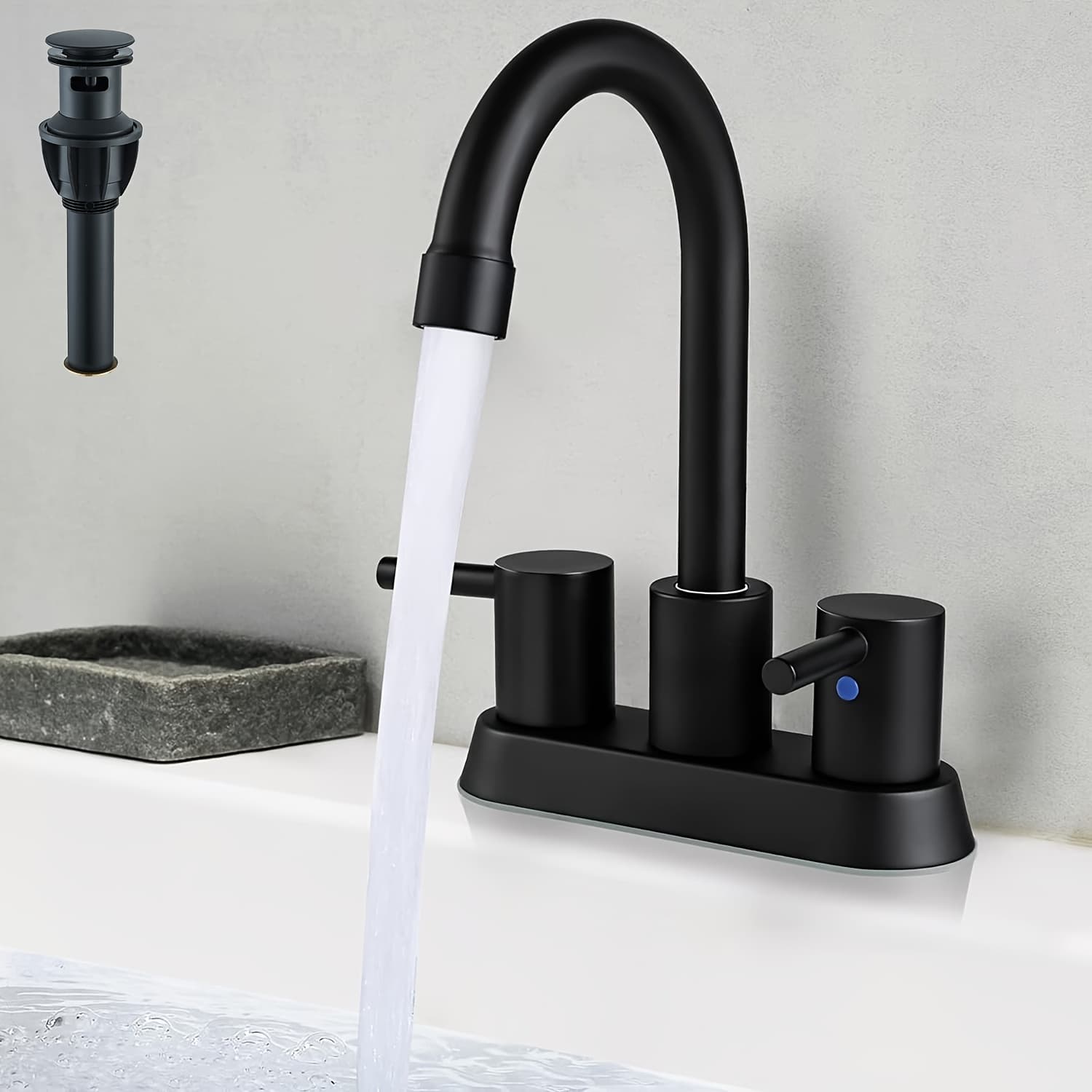 TEMU 4 Inch 2 Handle Centerset Modern Bathroom Faucet, 360 Swivel Spout 2-3 Hole Rv Bathroom Vanity Sink Faucet With Pop Up Drain And Lines, Matte Black, Brushed Nickel