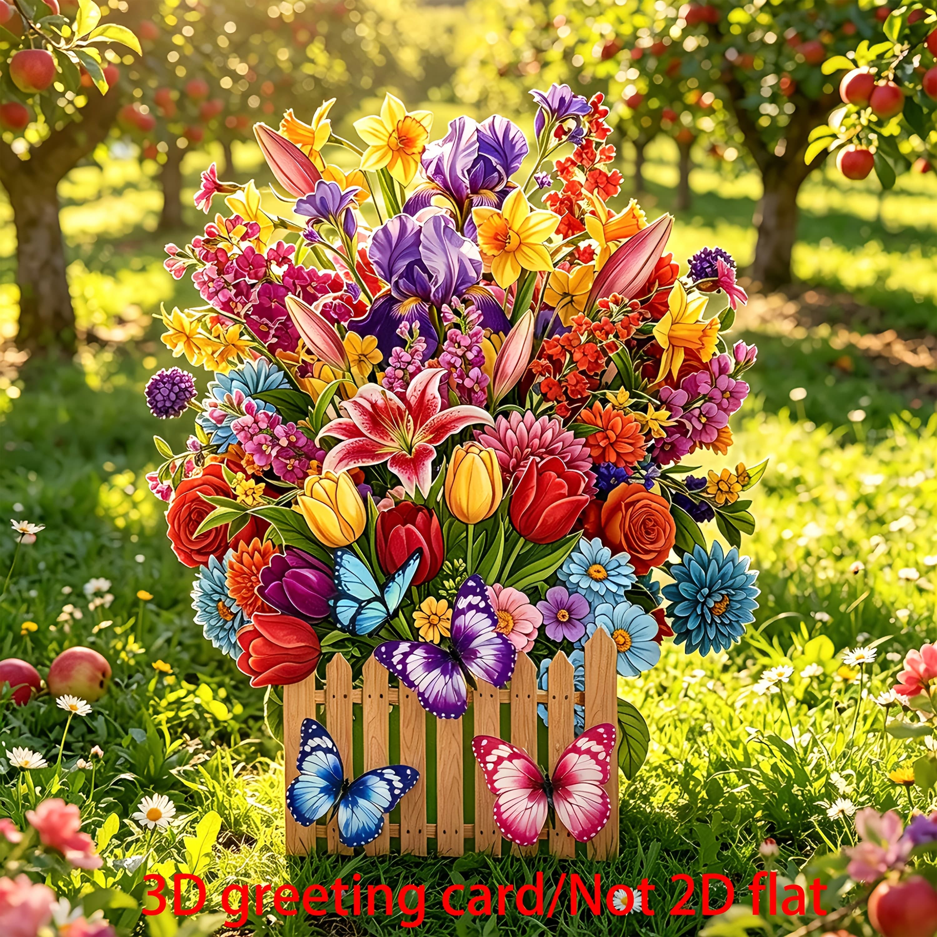 TEMU A 3d Pop-up Garden Fence Greeting Card, Colorful Flower Mirror, Atmosphere, Suitable For Birthdays, Valentine's Day, Anniversaries, Suitable For Anyone ( To Any Relationship)