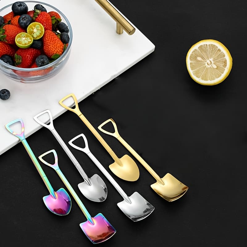 TEMU 6pcs Stainless Steel Mini Shovel Spoon Set, Quirky Dessert & Tools, Fruit & Ice Cream Gadgets For Kitchen & Dining, No Power Required