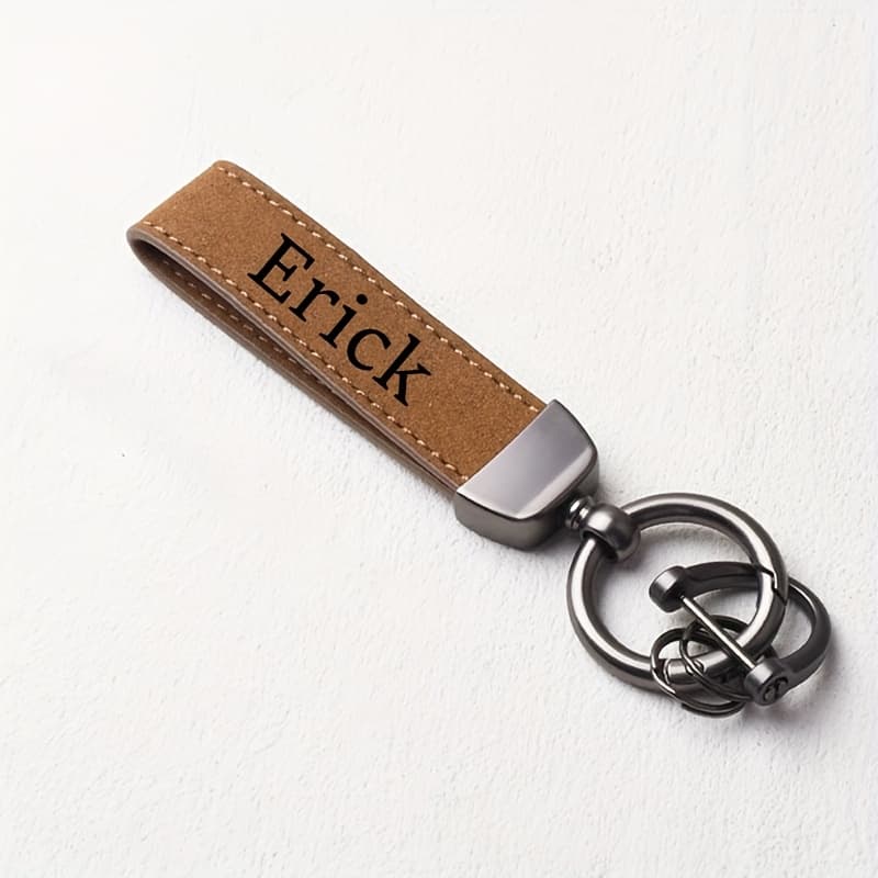 TEMU 1pc Personalized Men's Business Keychain - Laser Engraved Name, Durable Pu Leather, - Suitable For Professional And Casual Use - Ideal Gift For Father's Day And Valentine's Day