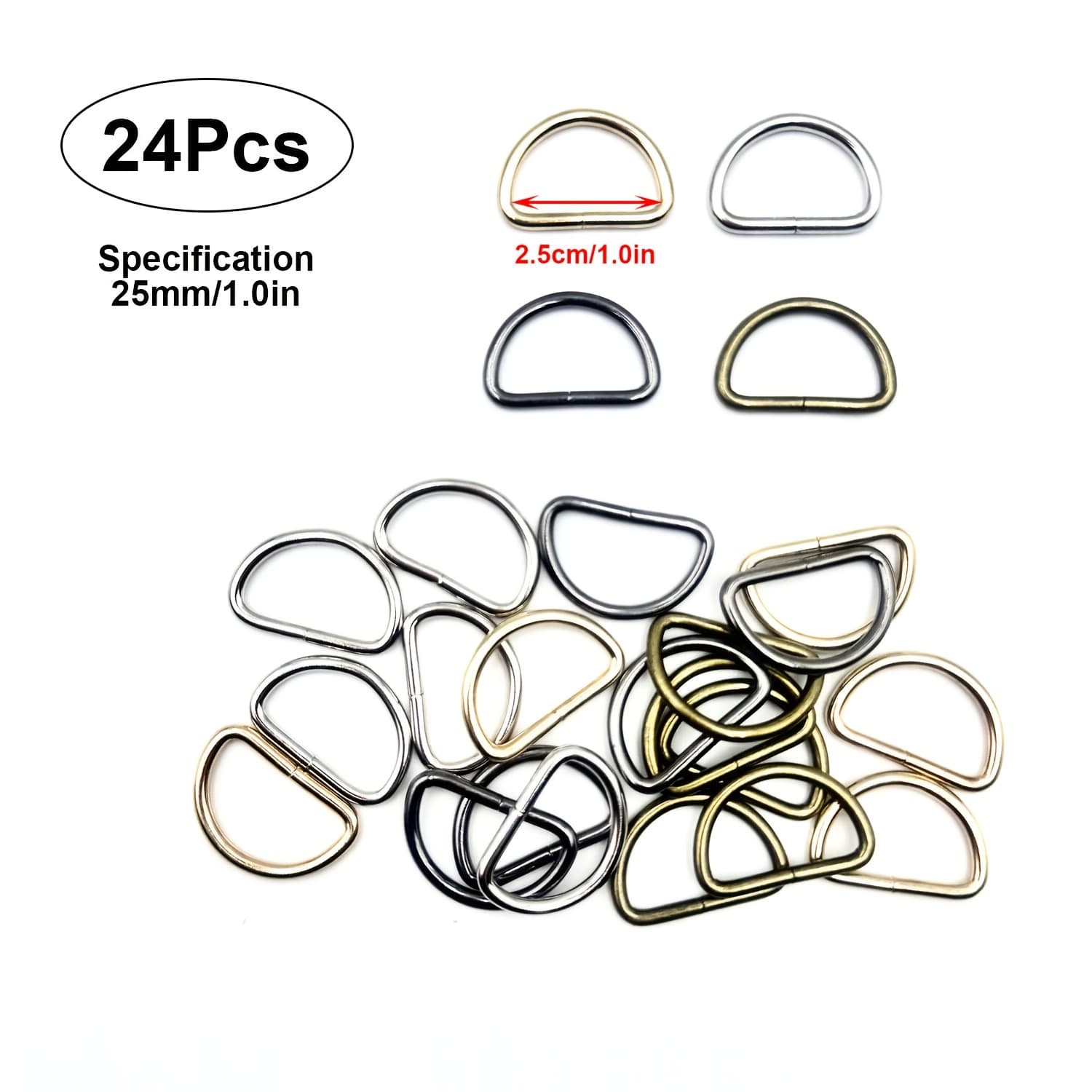 TEMU 24pcs Metal D Rings, Mixed Color Multi Purpose D Semi Circular D Ring For Keychains Belts, Hardware Bags Ring, Dog Collar, Strap Sewing And Hand Additions