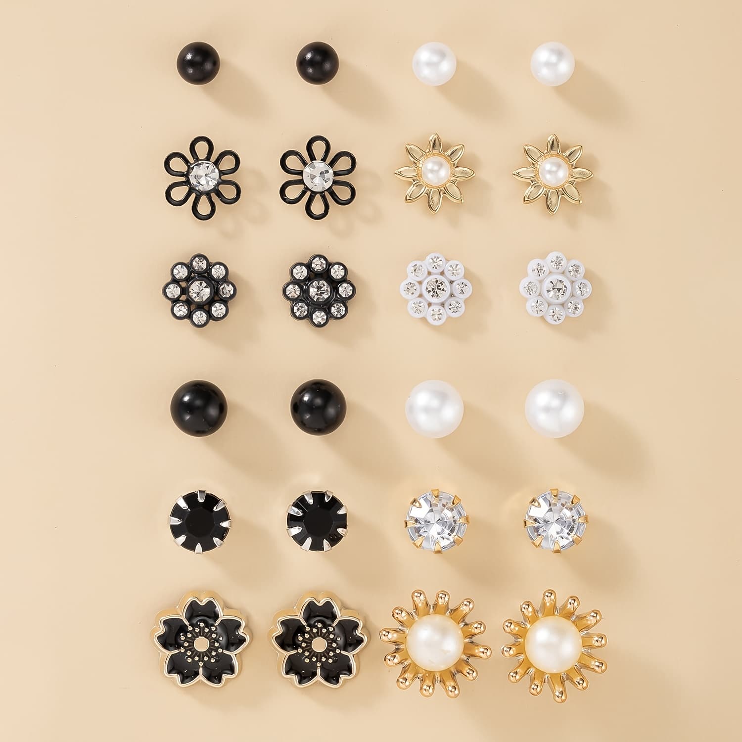 TEMU A Set Of 12 Pairs Of Simple And Stylish Stud Earrings In Floral And Circular Patterns, A Versatile Multi-style Holiday Gift Set For Daily Wear, Large Multi-piece Set