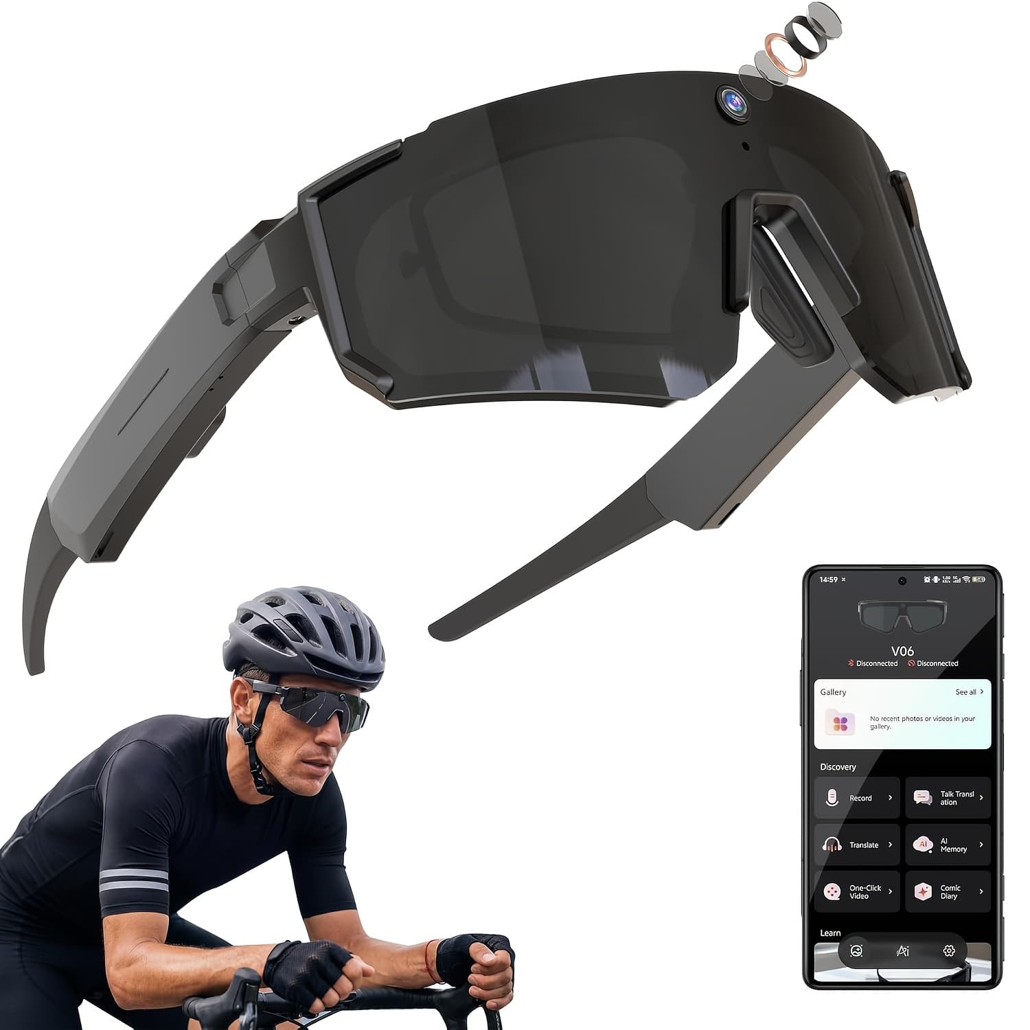 TEMU Camera Glasses For Men Women, 8mp Hd Pov Photo/video Recording Glasses With Bt5.4, Built-in Storage(no Sd Card Needed), Ai Smart Glasses With Camera For Sports Baseball/(colorful)