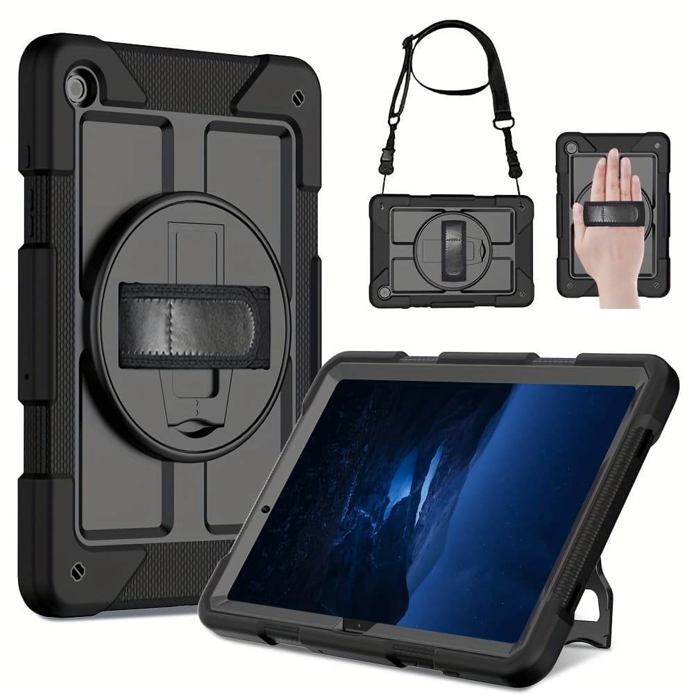 TEMU Rugged 3-layers Hybrid Protective Case For Galaxy Tab A9 Plus 11 Inch 2023 (sm-x210/x216/x218), Heavy Duty Shockproof Case With 360° Rotating Stand/hand & Shoulder Strap